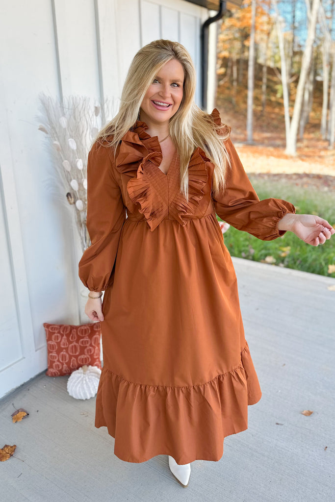 Zella V Neck Long Sleeve Ruffled Detail Dress - Be You Boutique