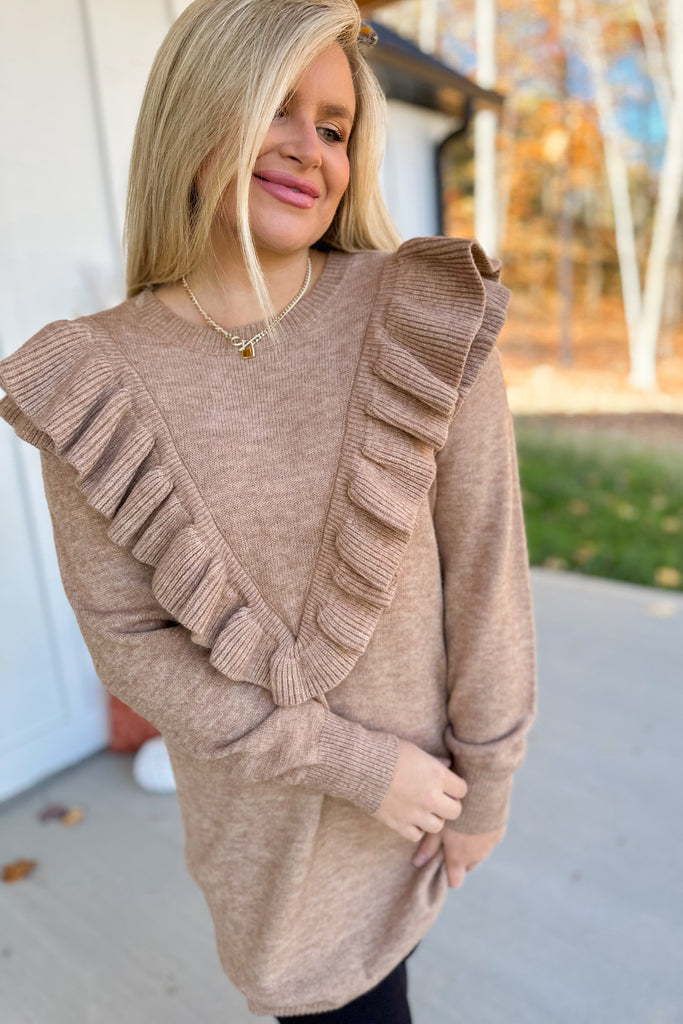 Logan Knit Ruffle Tunic Dress - Be You Boutique