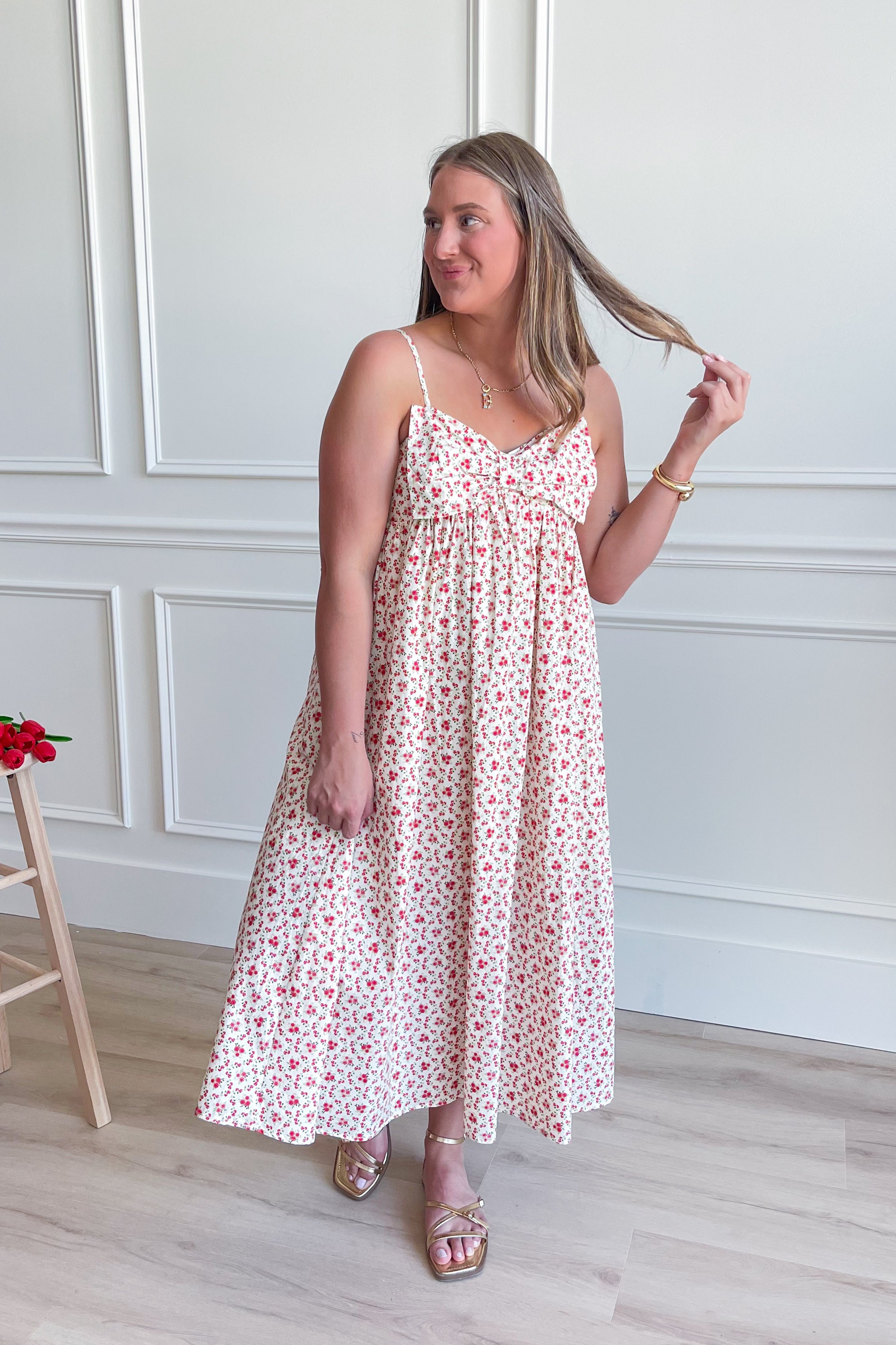 Poppy Poplin Floral Print Bow Detail Midi Dress - Be You Boutique