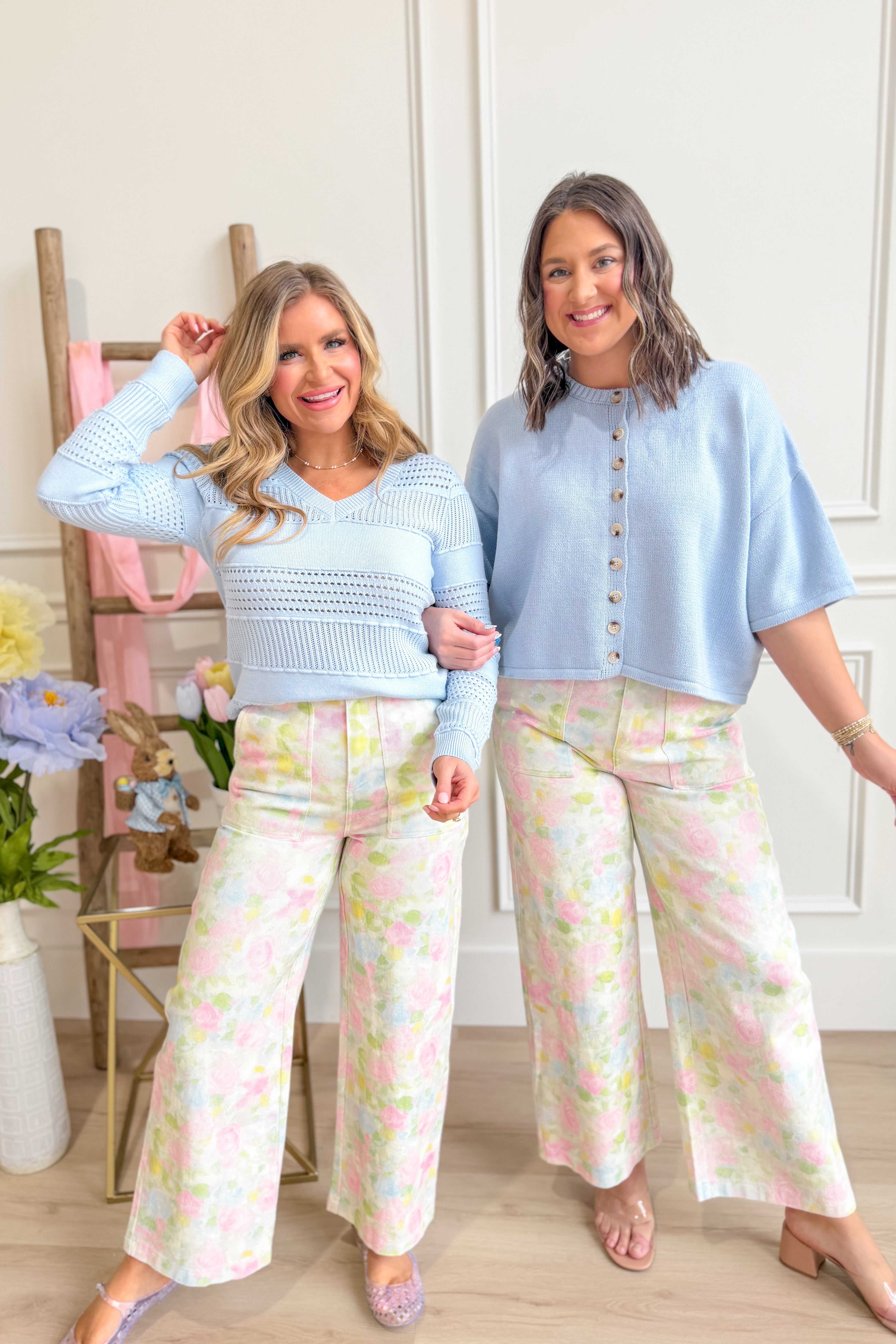 Owen V Neck Pointelle Striped Sweater - Be You Boutique