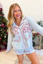 PEACH LOVE Santa embroidered pajama short set with festive top and matching shorts