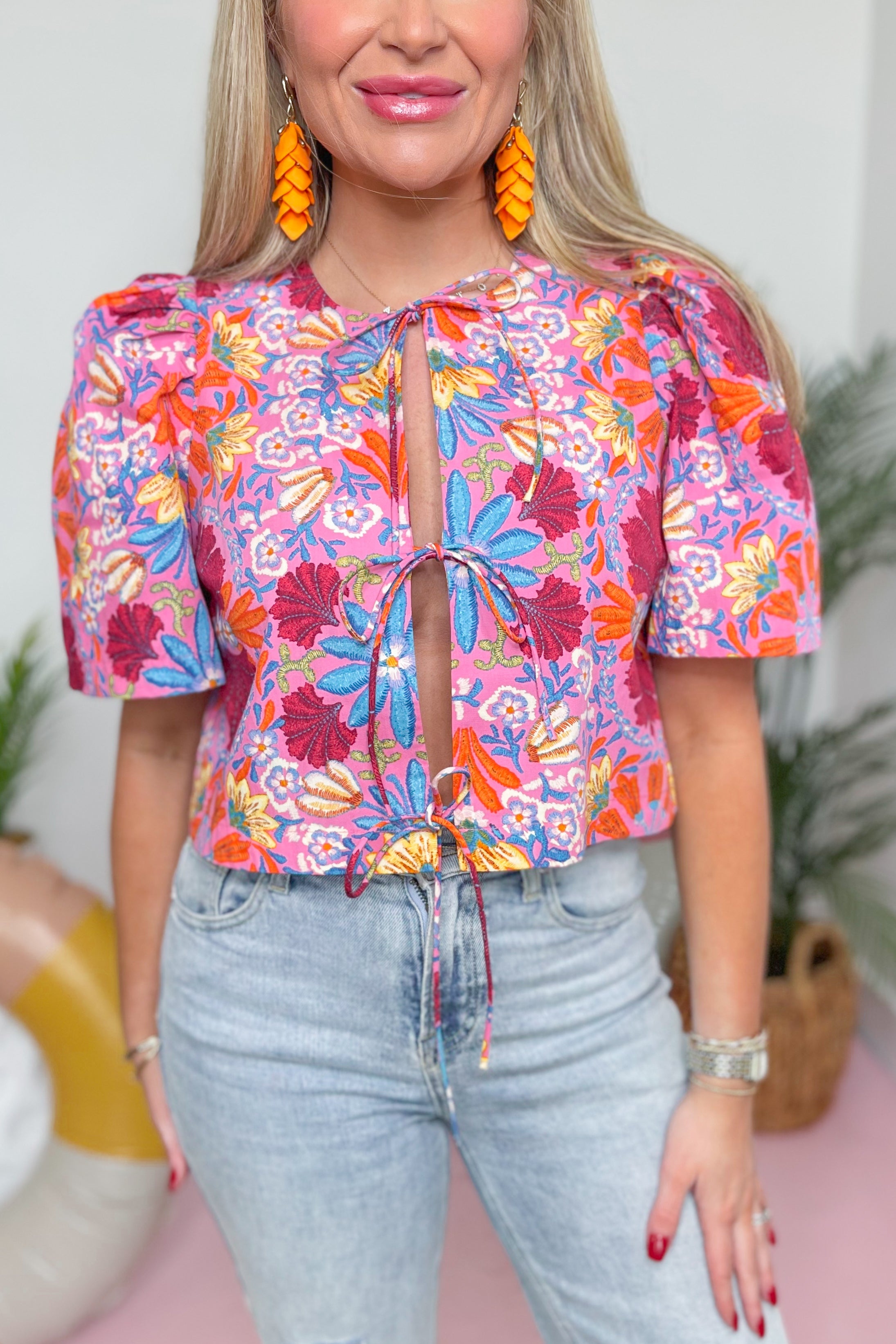 Isabella Floral Print Tie Front Top - Be You Boutique