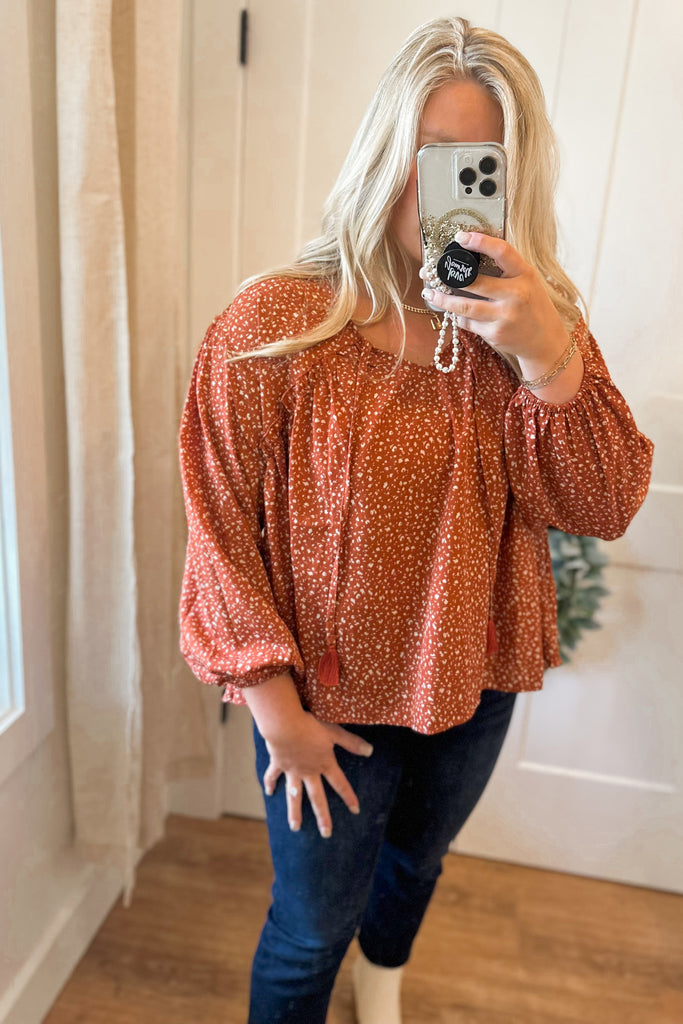 Paisley Ruffled Rust Floral Top - Be You Boutique