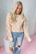 Kara Pointelle Diamond Long Sleeve Sweater - Be You Boutique