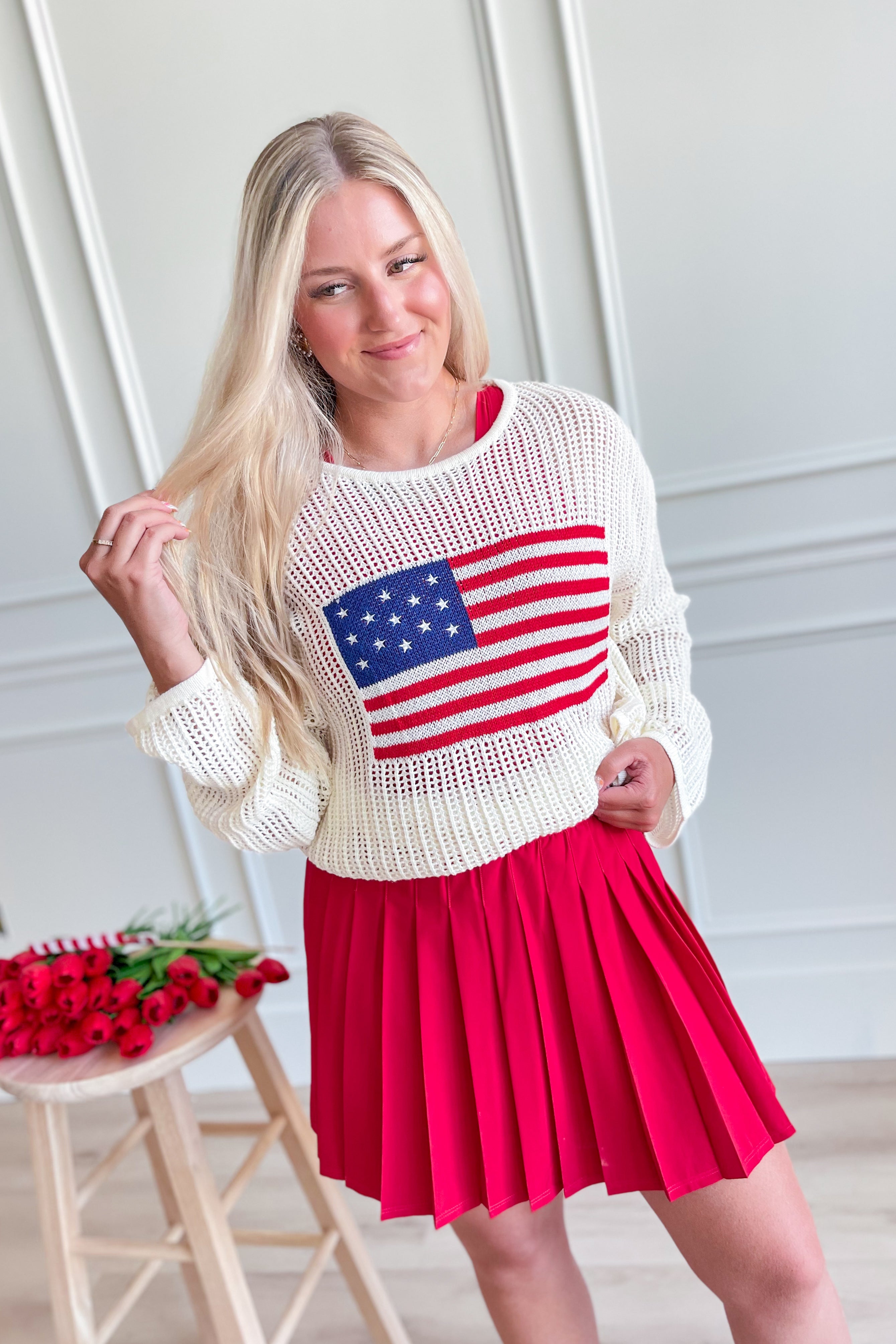 George Knitted American Flag Top - Be You Boutique