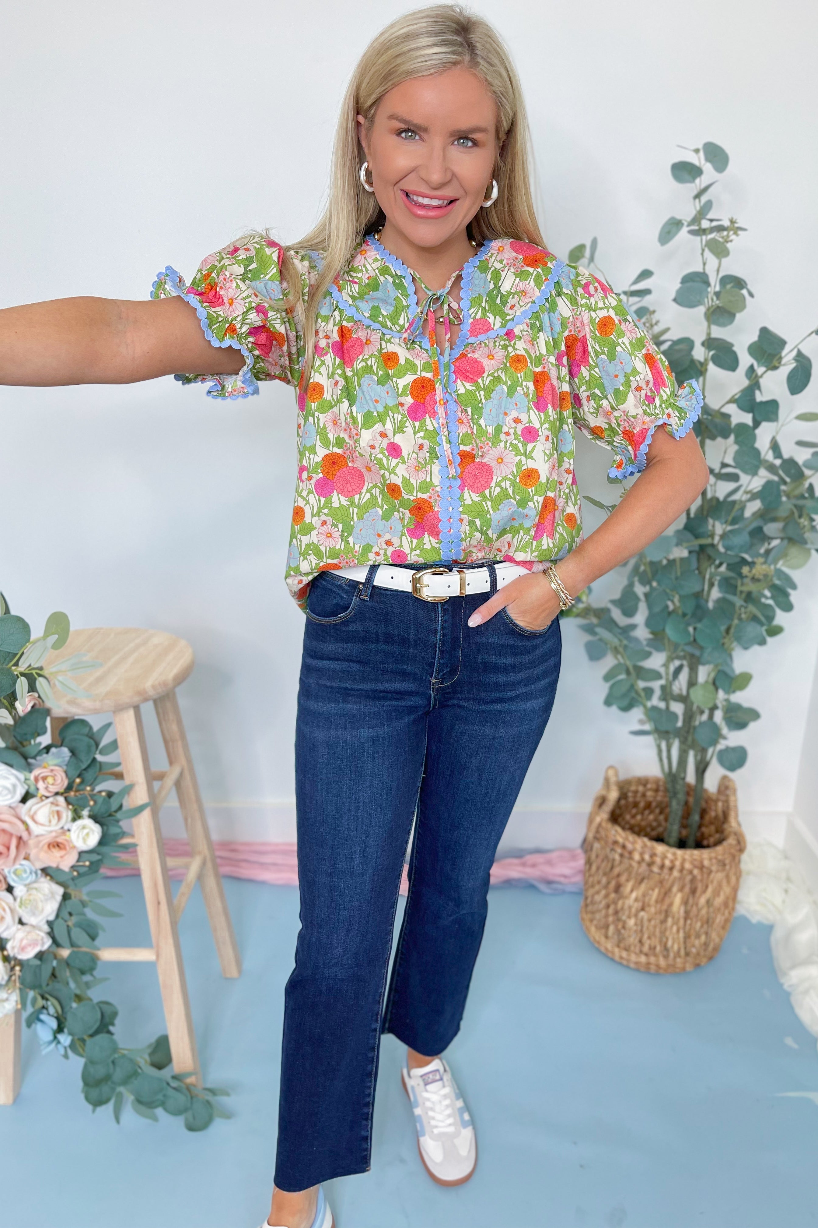 Kinlee Floral Medallion Puff Sleeve Top - Be You Boutique