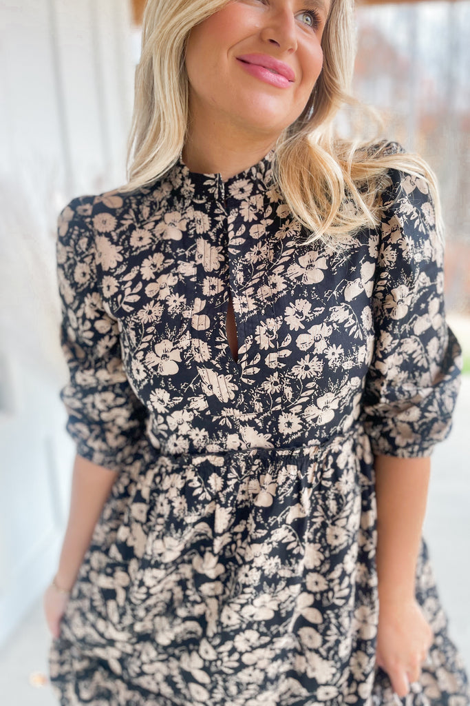 Mia Floral Mock Neck Half Sleeve Dress - Be You Boutique