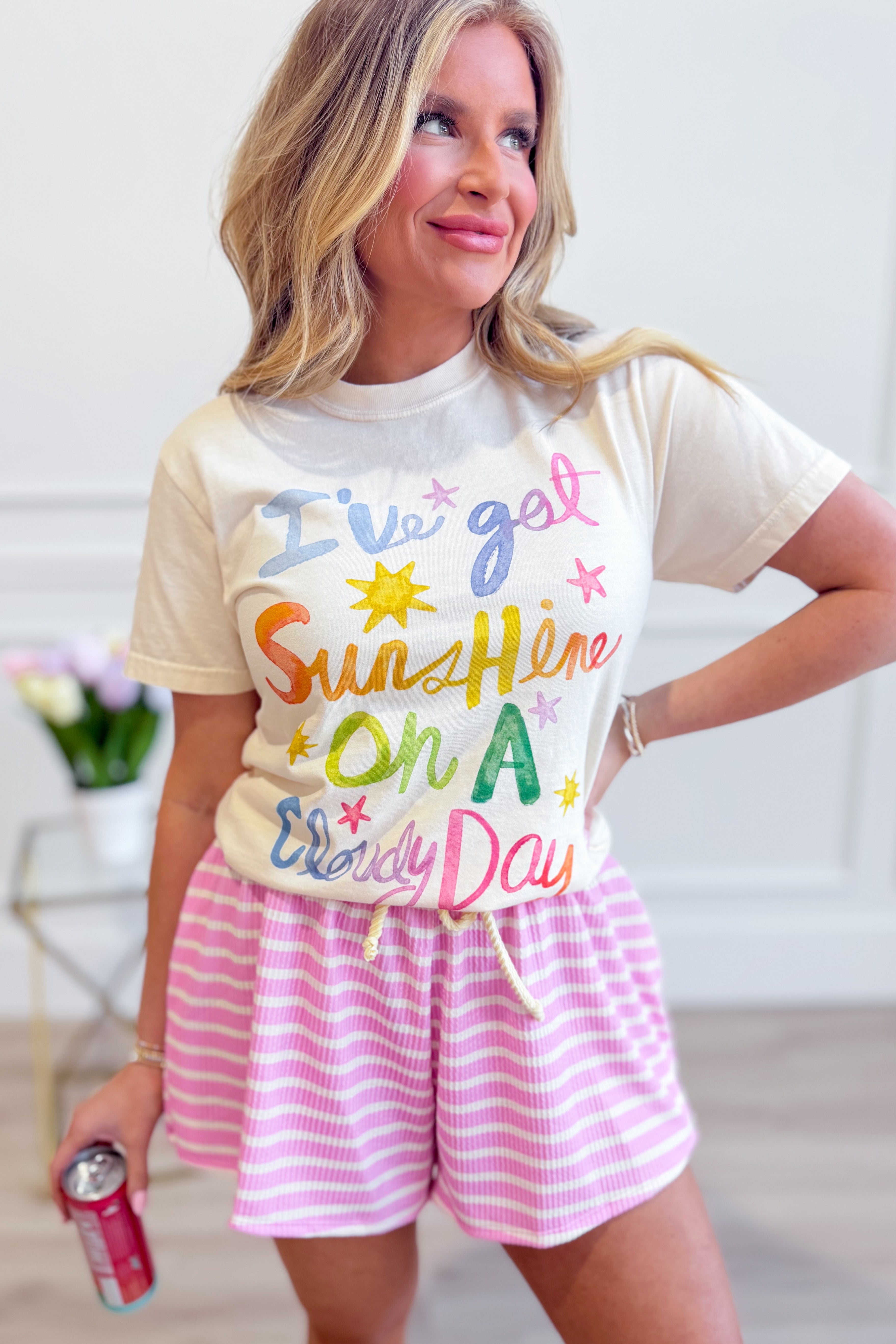 Poppy & Pine Ive Got Sunshine graphic T-shirt with bright sun and cloud design on soft cotton fabric, casual and stylish.