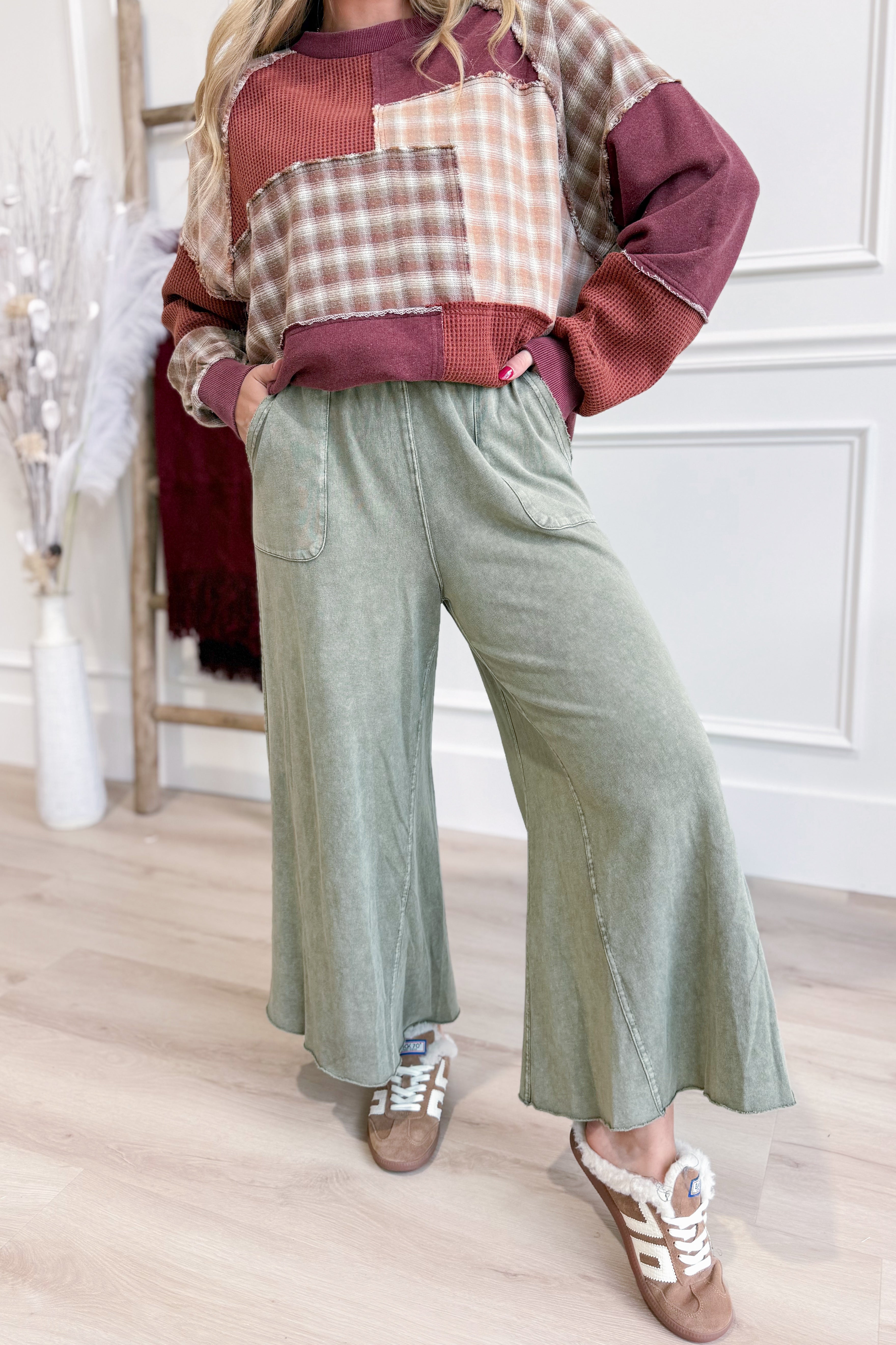 Rachel Washed Terry Knit Wide Leg Pant Bottom - Be You Boutique