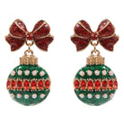 Red and Green Rhinestone Bow Ornament Earring - Be You Boutique