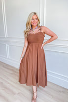 Maddie Smocked Bow Strap Midi Dress - Be You Boutique