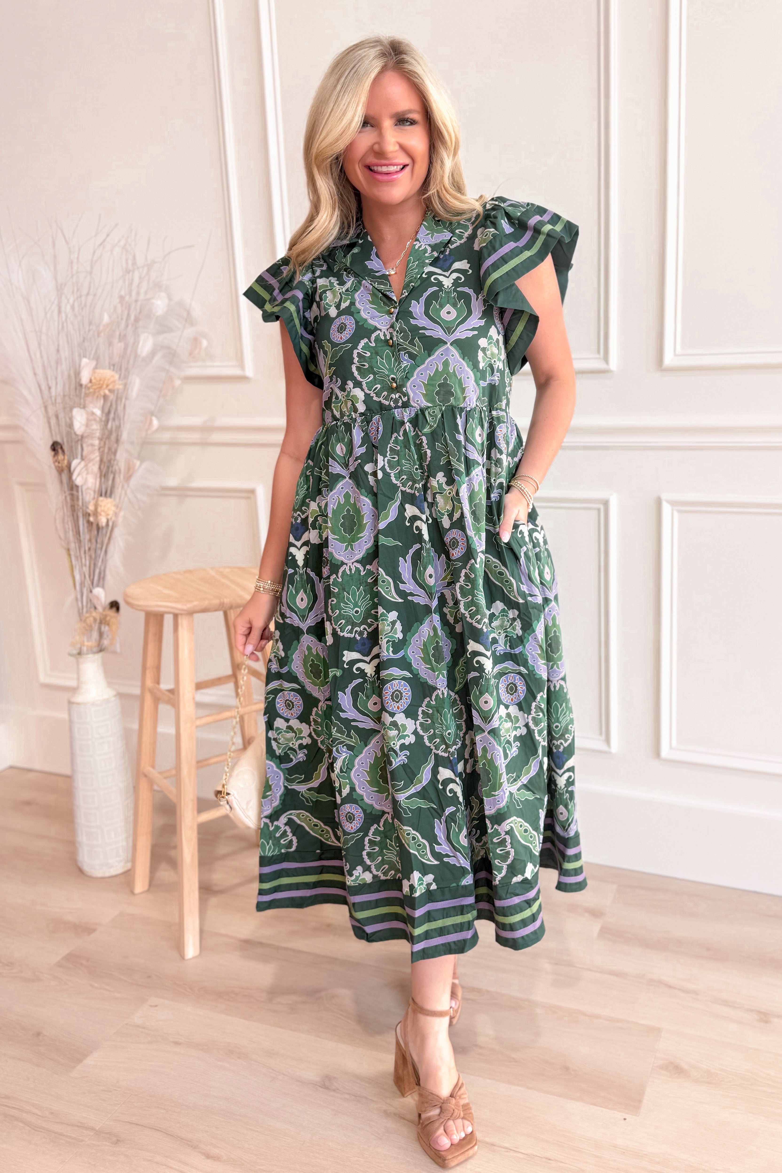 Vanessa Multi Print Flutter Sleeve Dress - Be You Boutique