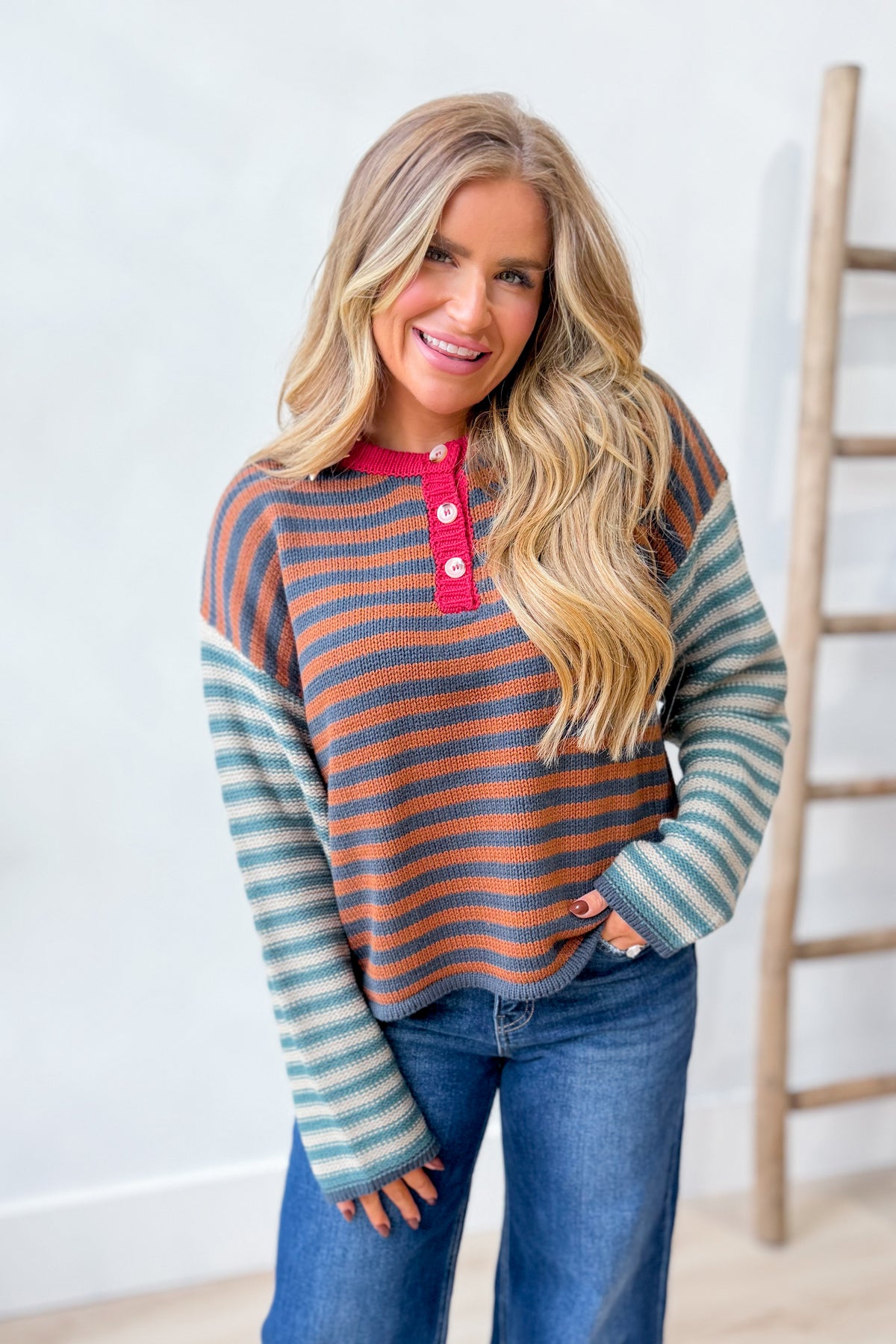 TWENTIFOURTH Tabby Striped Pullover Henley Top, 105 casual tops, featuring a cozy striped design and henley neckline for everyday style.