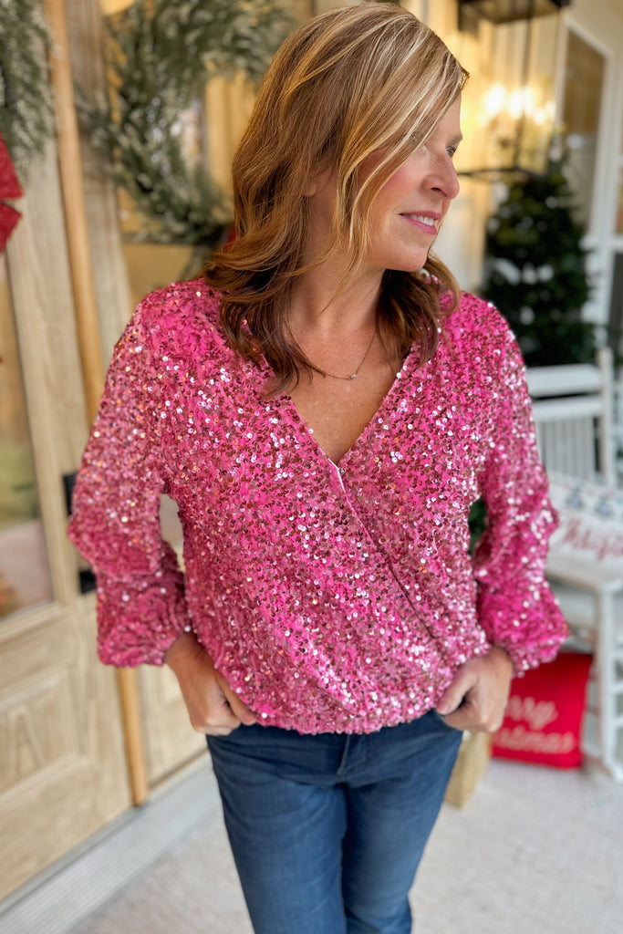 Emmanuel Velvet Sequin Wrap Blouse Top - Be You Boutique