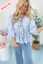 Azure Water Paint Floral Blouse - Be You Boutique