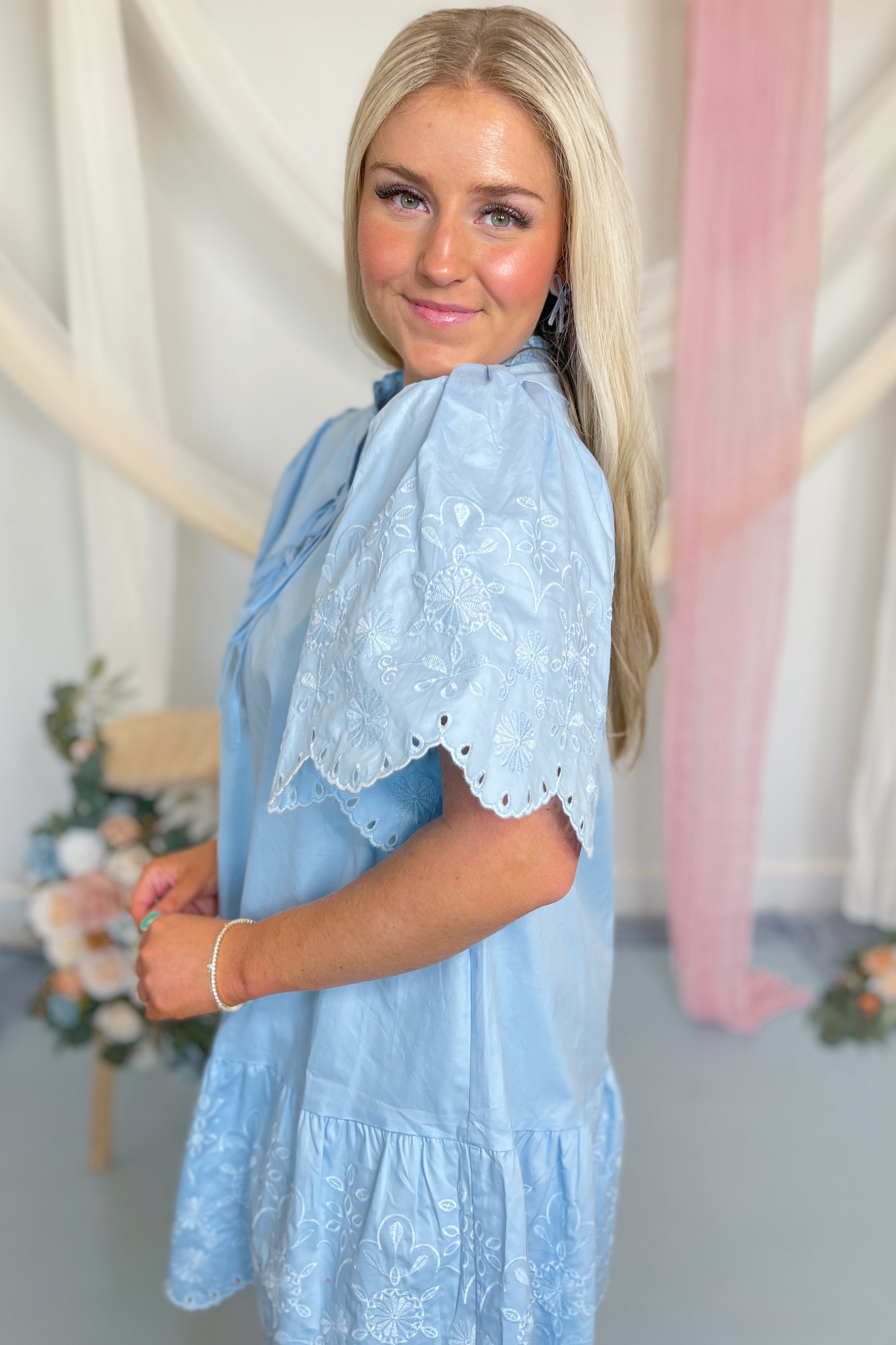 Tilly Embroidered Puff Sleeve Dress - Be You Boutique