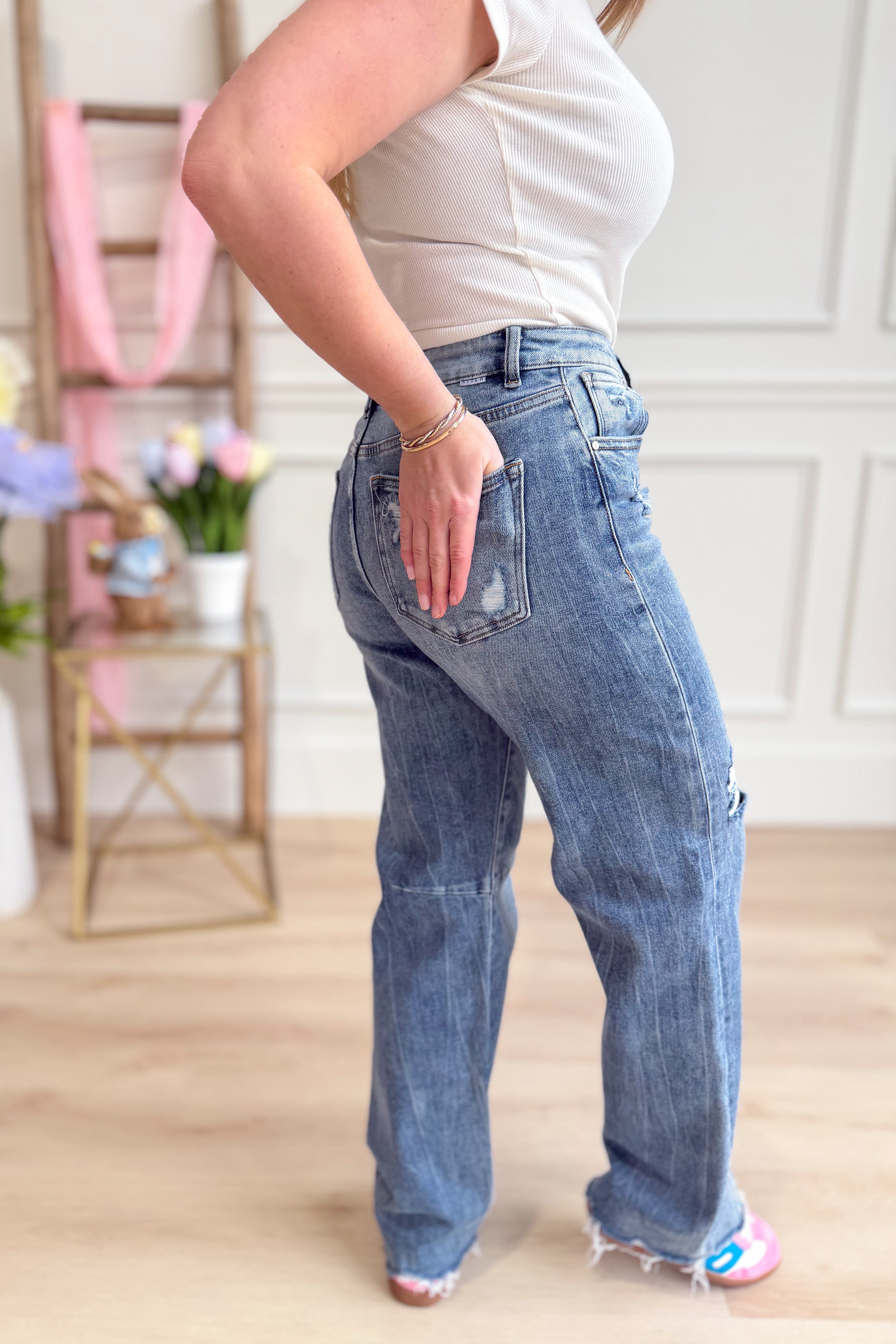 Risen Carter mid-rise baggy wide-leg jeans in size 0-3X, showcasing relaxed fit and classic denim style.
