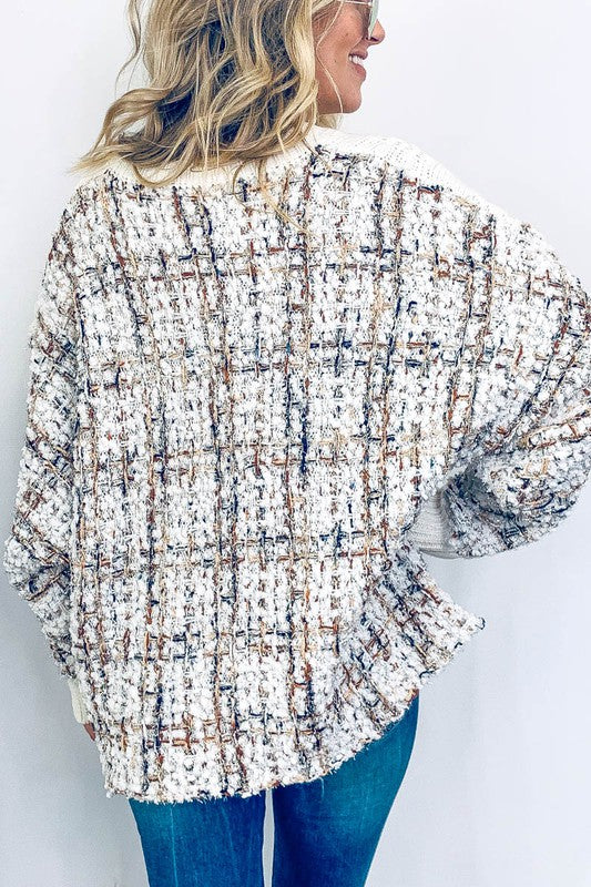 Ivy Plaid Printed Back Detail Oversized Sweater - Be You Boutique