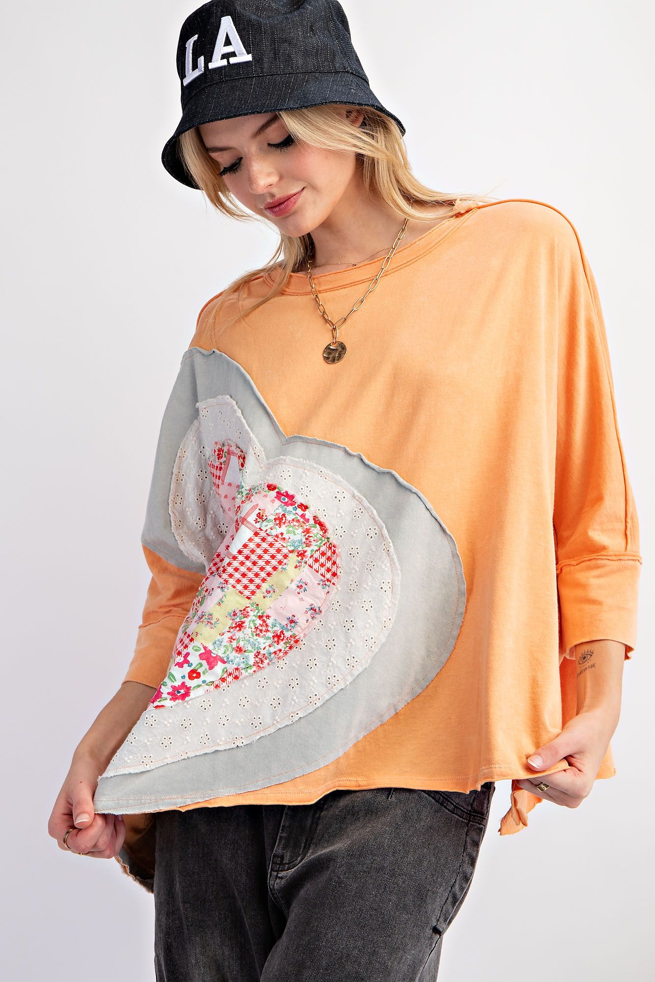 SPRING2025 Esther Heart Patch Mineral Washed Knit Top - Be You Boutique