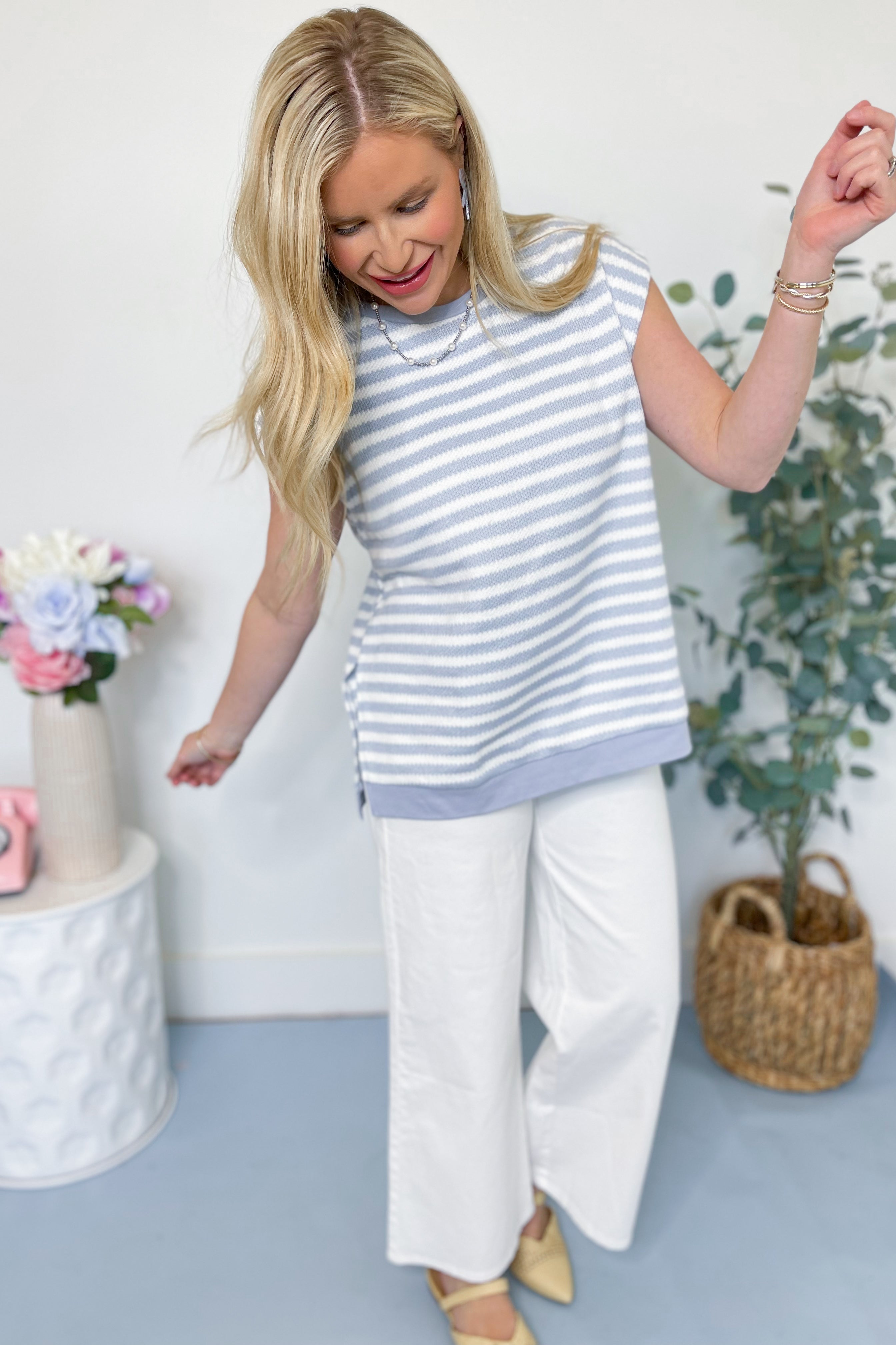 Amy Round Neck Striped Sleeveless Top - Be You Boutique