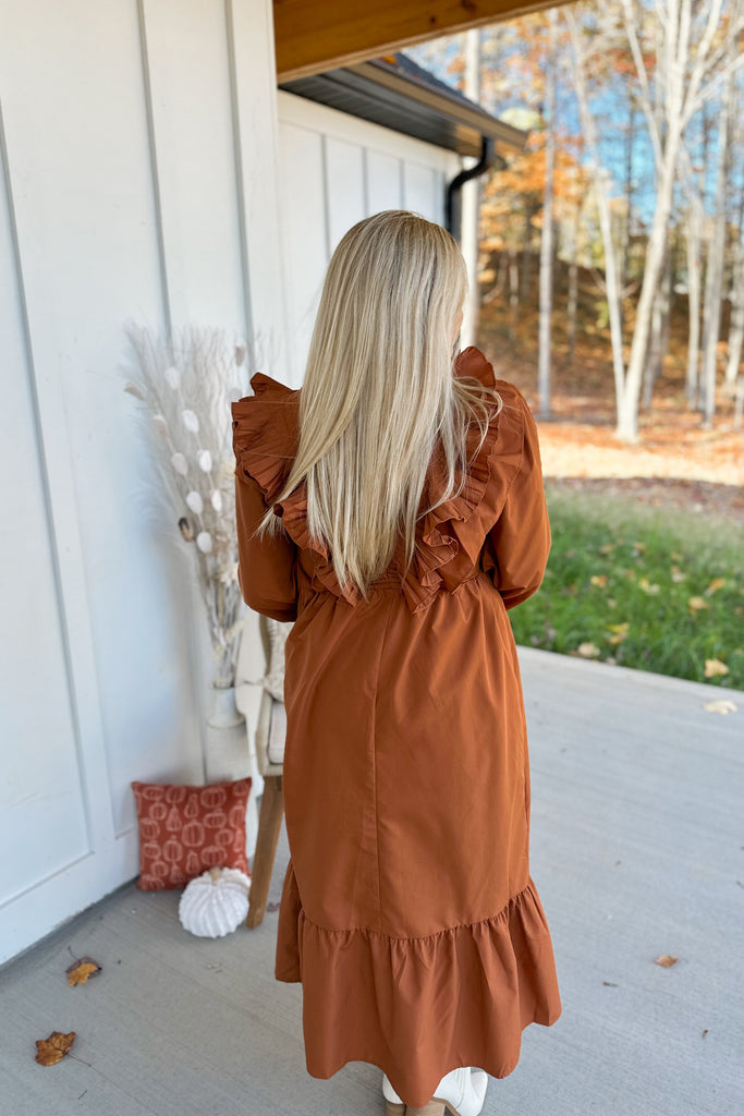 Zella V Neck Long Sleeve Ruffled Detail Dress - Be You Boutique