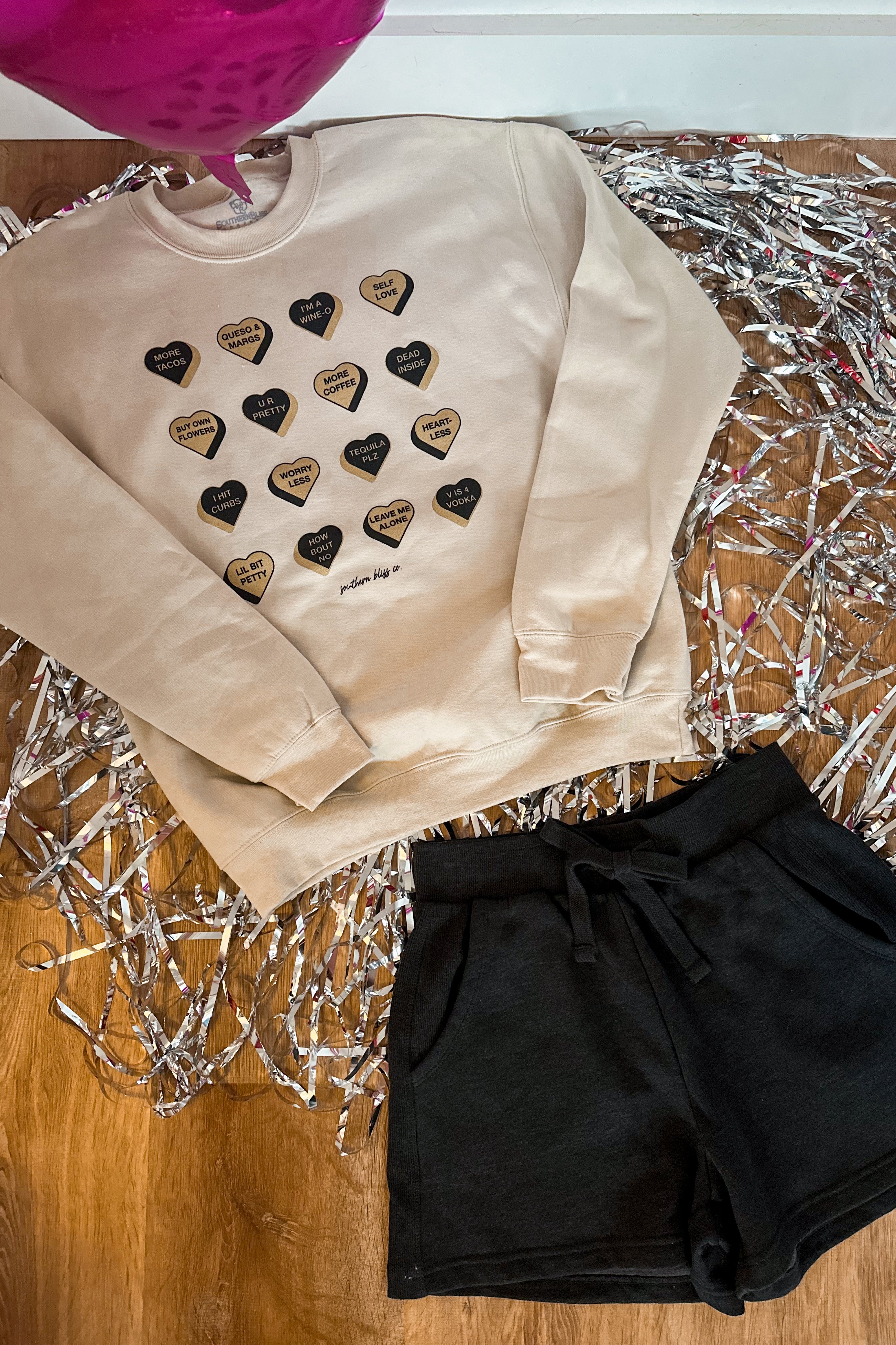 Valentines Glitter Candy Hearts Long Sleeve Graphic Sweatshirt - Be You Boutique