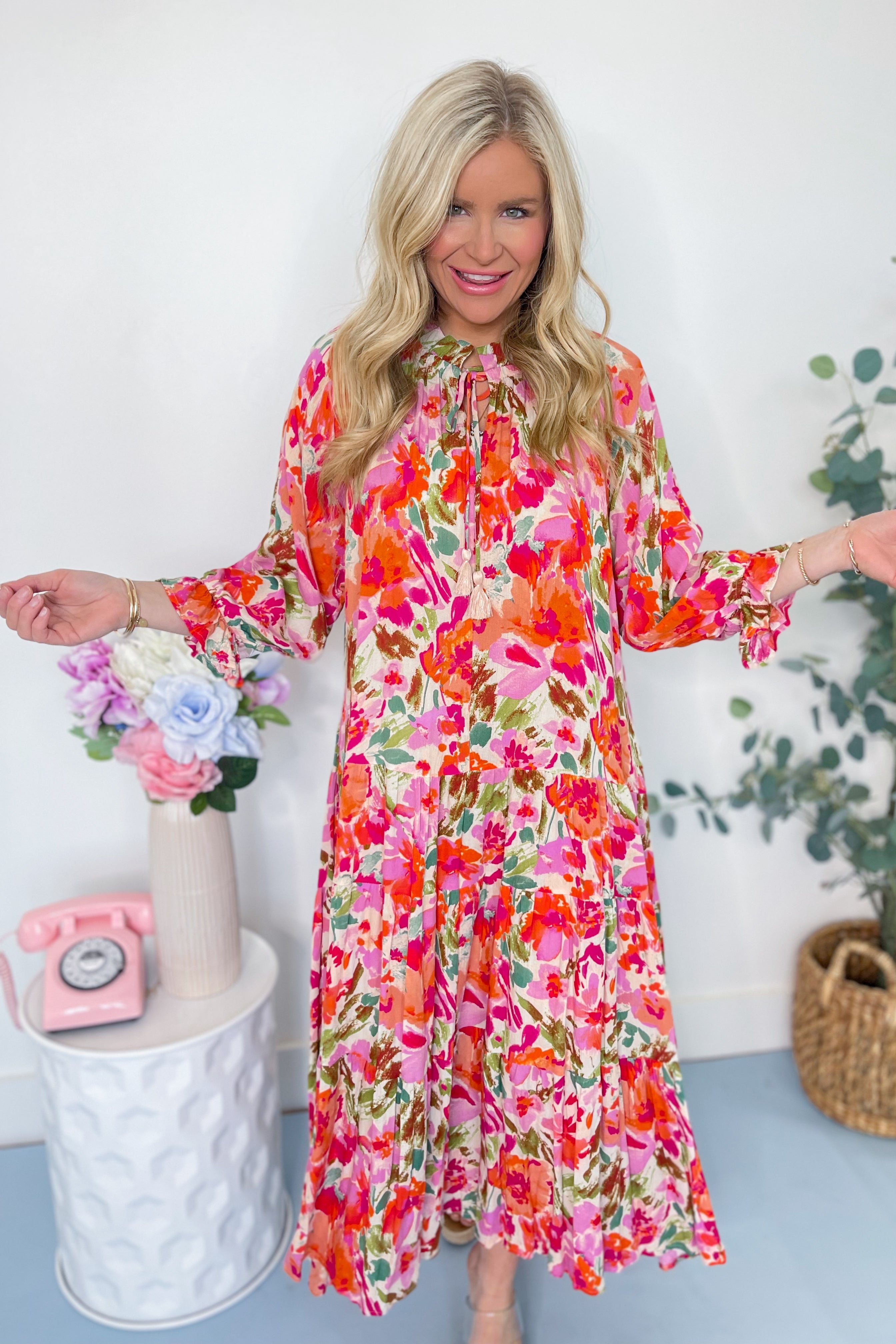 Mandy 3 Quarter Bubble Sleeve Drop Waist Ruffle Bottom Maxi Dress *FINAL SALE* - Be You Boutique