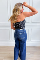 HYFVE Hannah black polka dot triangle tube top, dressy crop top with adjustable straps and fitted style, perfect for casual or night out.