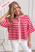 Lauren pink striped button-down cardigan top by BAEVELY, 131 spring sweater featuring a cozy, stylish knit with front buttons.