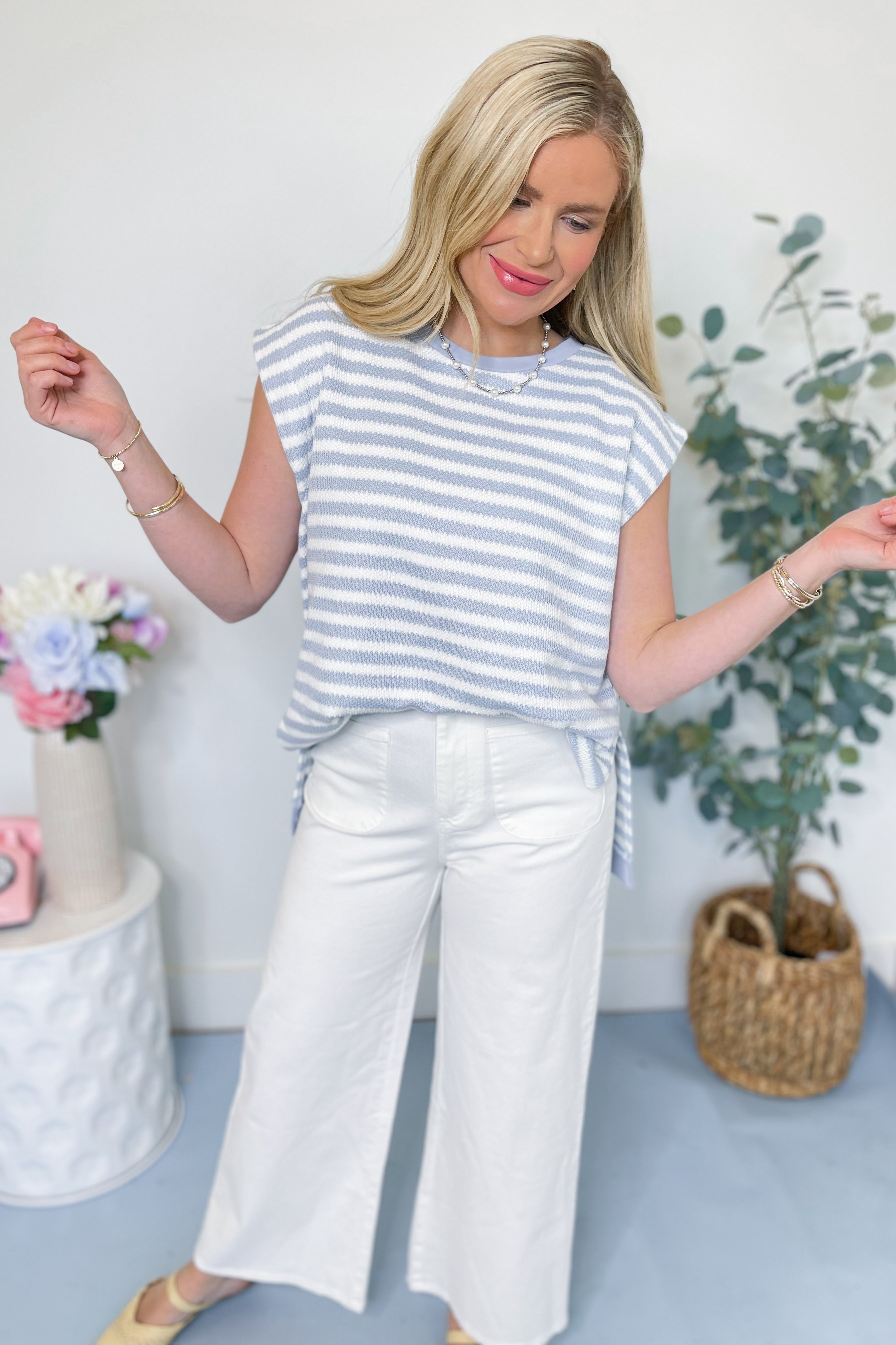Amy Round Neck Striped Sleeveless Top - Be You Boutique