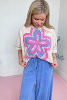 Hattie Flower Patch Washed Cotton Slub Short Sleeve Top - Be You Boutique