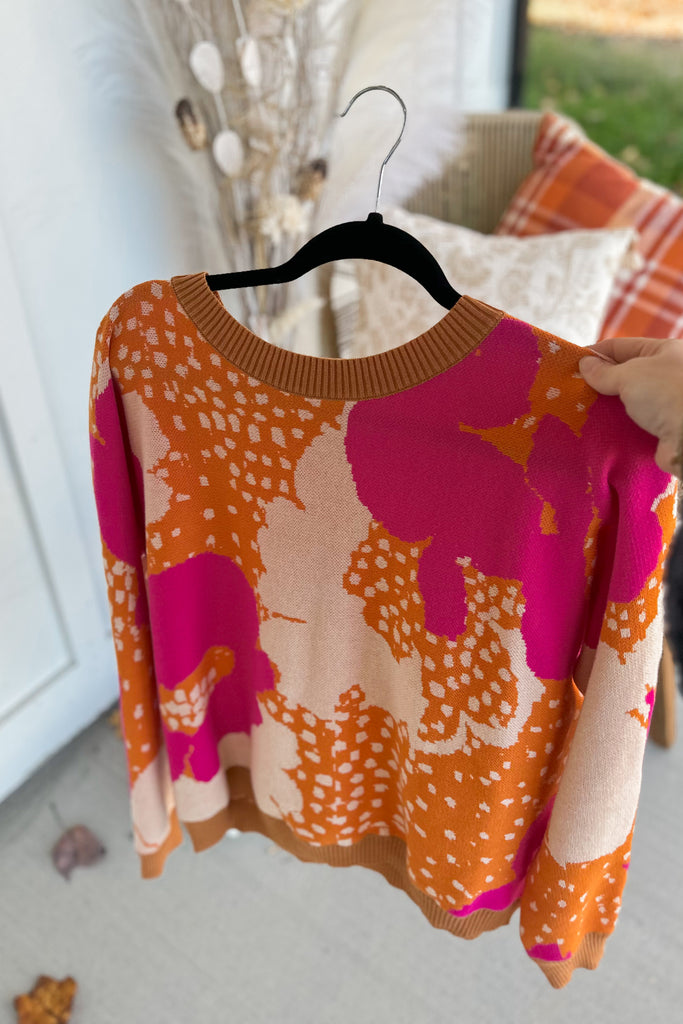 Joshua Floral Pattern Round Neck Long Sleeve Sweater - Be You Boutique