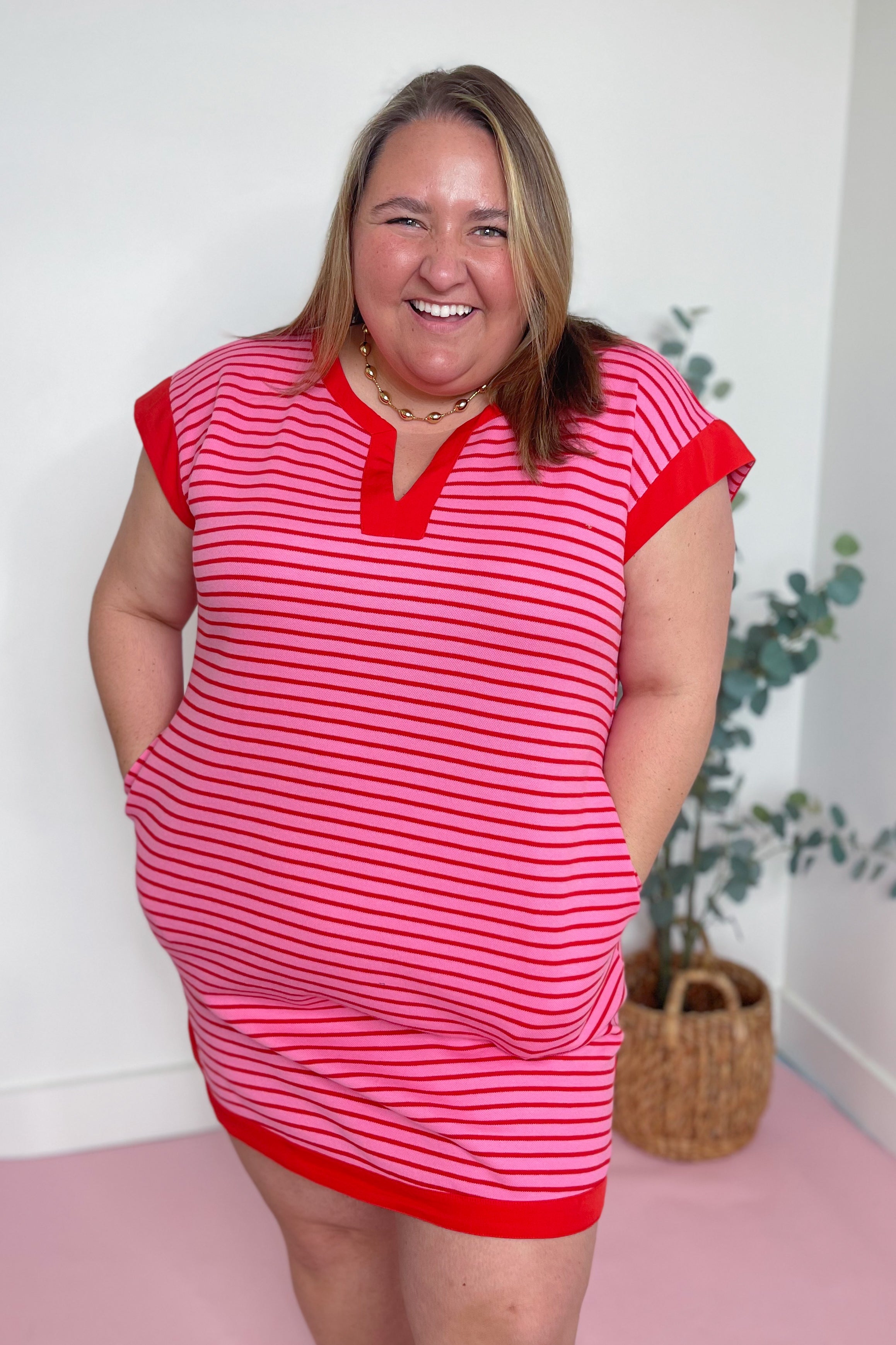 Cynthia Striped V Neck Contrast Dress - Be You Boutique