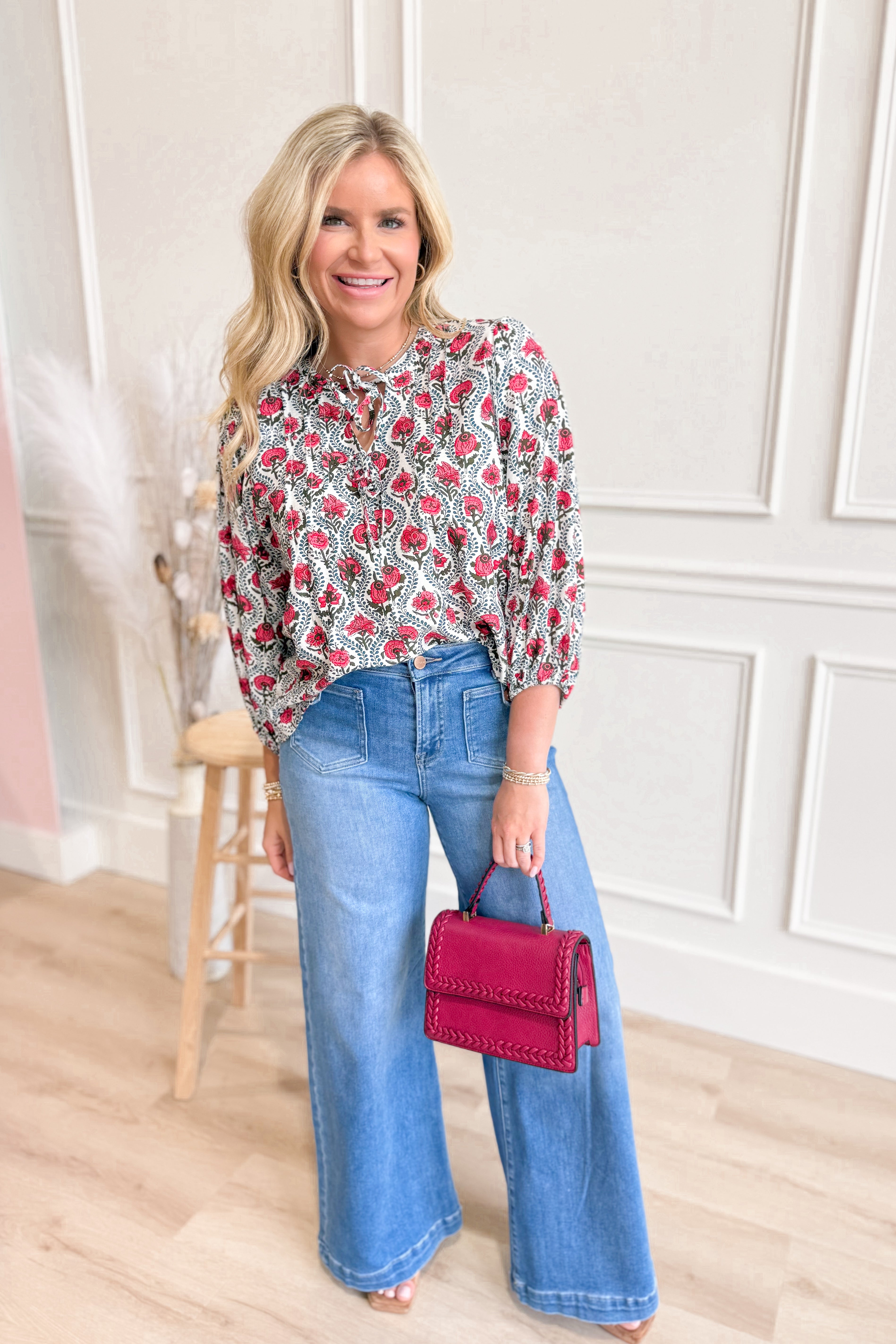 Sasha Flower Print Balloon Sleeve Top - Be You Boutique