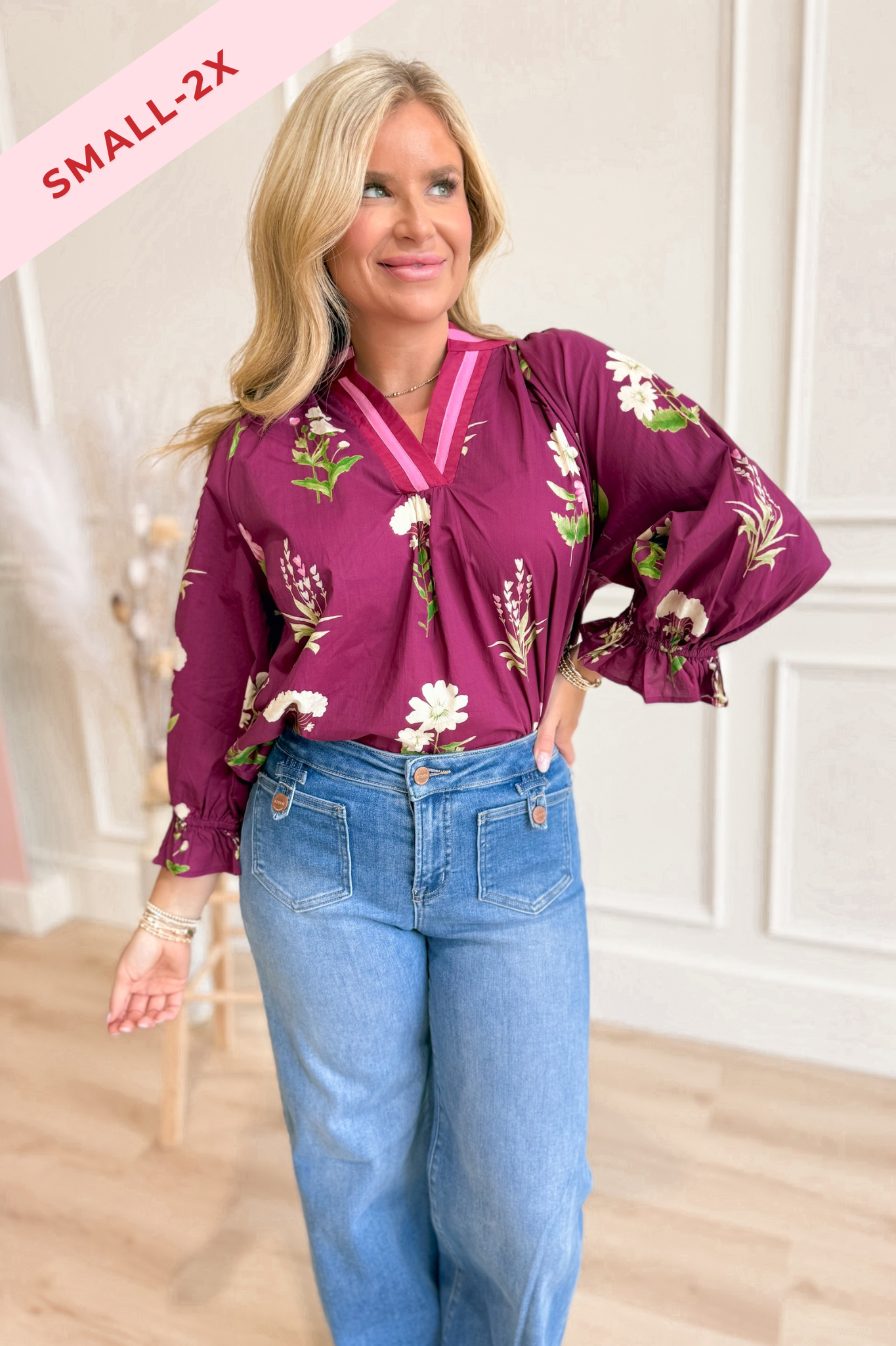 Hannah Floral Print Contrast Trim Blouse - Be You Boutique