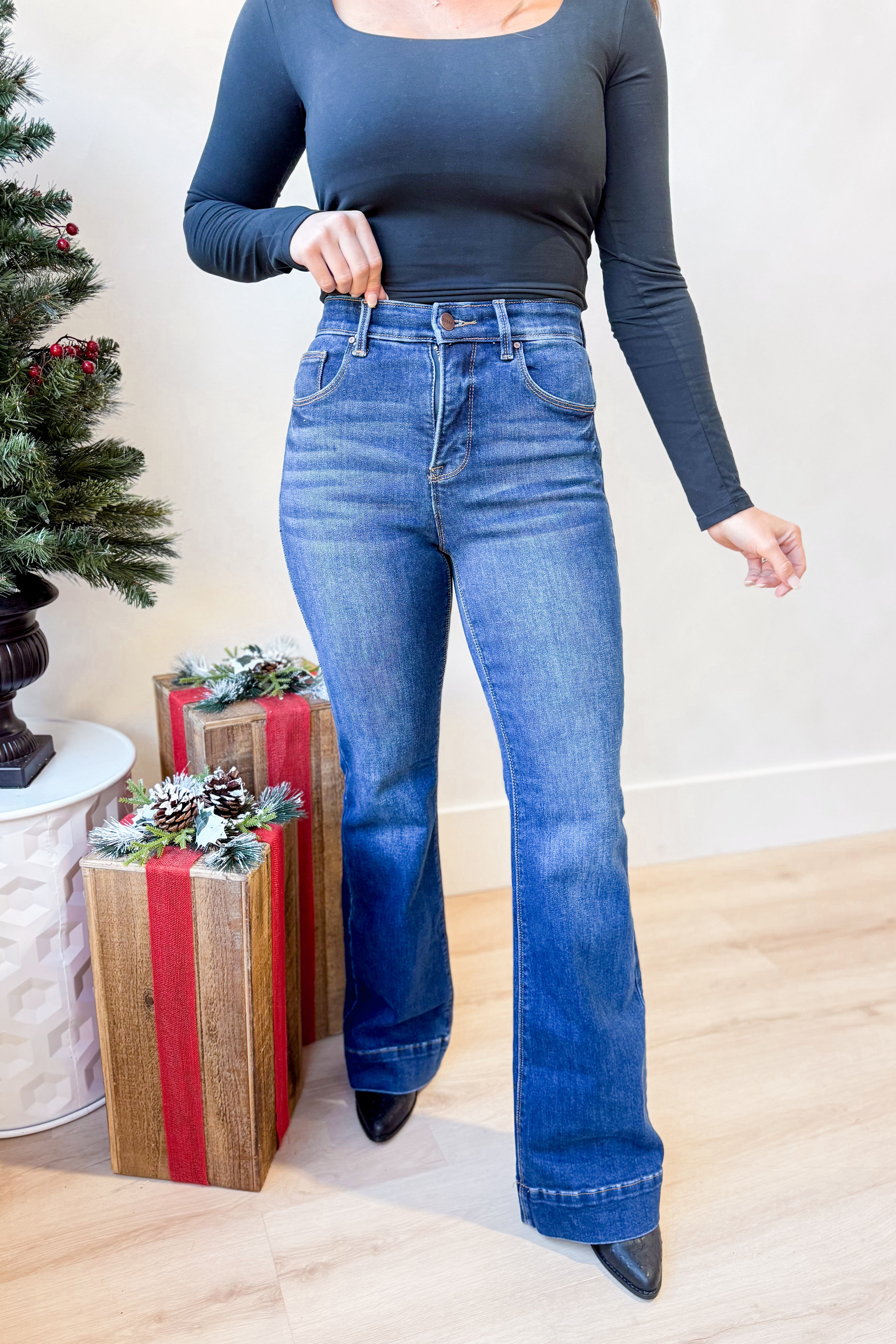 Risen Linus High Rise Tummy Control Flare Jeans [0-3X] - Be You Boutique