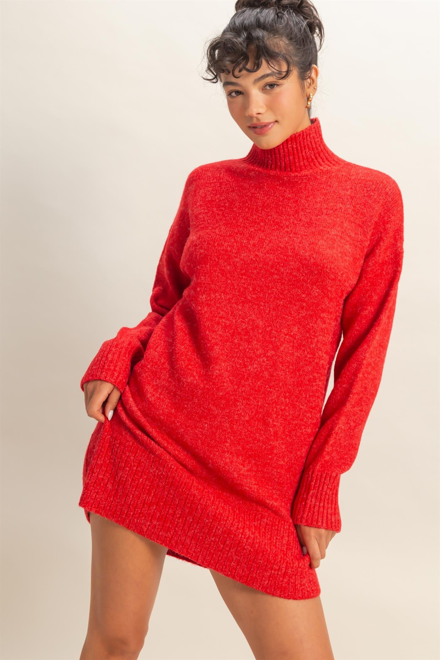 Carrie Mock Neck Sweater Dress - Be You Boutique