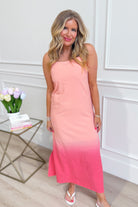 TCEC Corina sleeveless ombre midi dress with flowing fabric, stylish casual dress perfect for warm weather and summer outings.