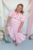 Ashley Striped Bubble Sleeve Midi Dress - Be You Boutique