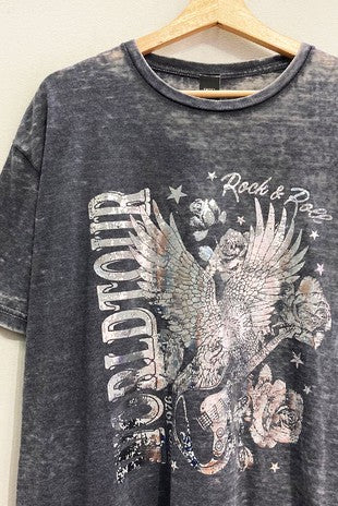 World Tour Garment Dyed Short Sleeve Burnout Graphic Tee - Be You Boutique