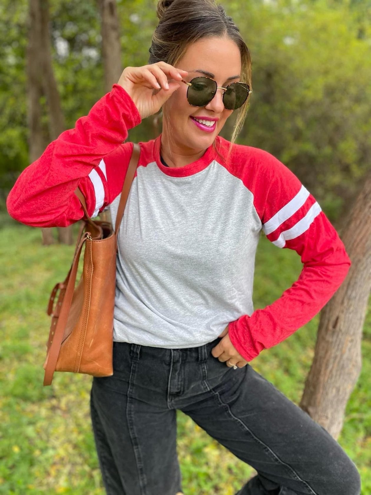 Valerie Long Sleeve Varsity T Shirt Top [S-2X] - Be You Boutique