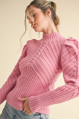 Darrin Mock Neck Puff Shoulder Sweater - Be You Boutique