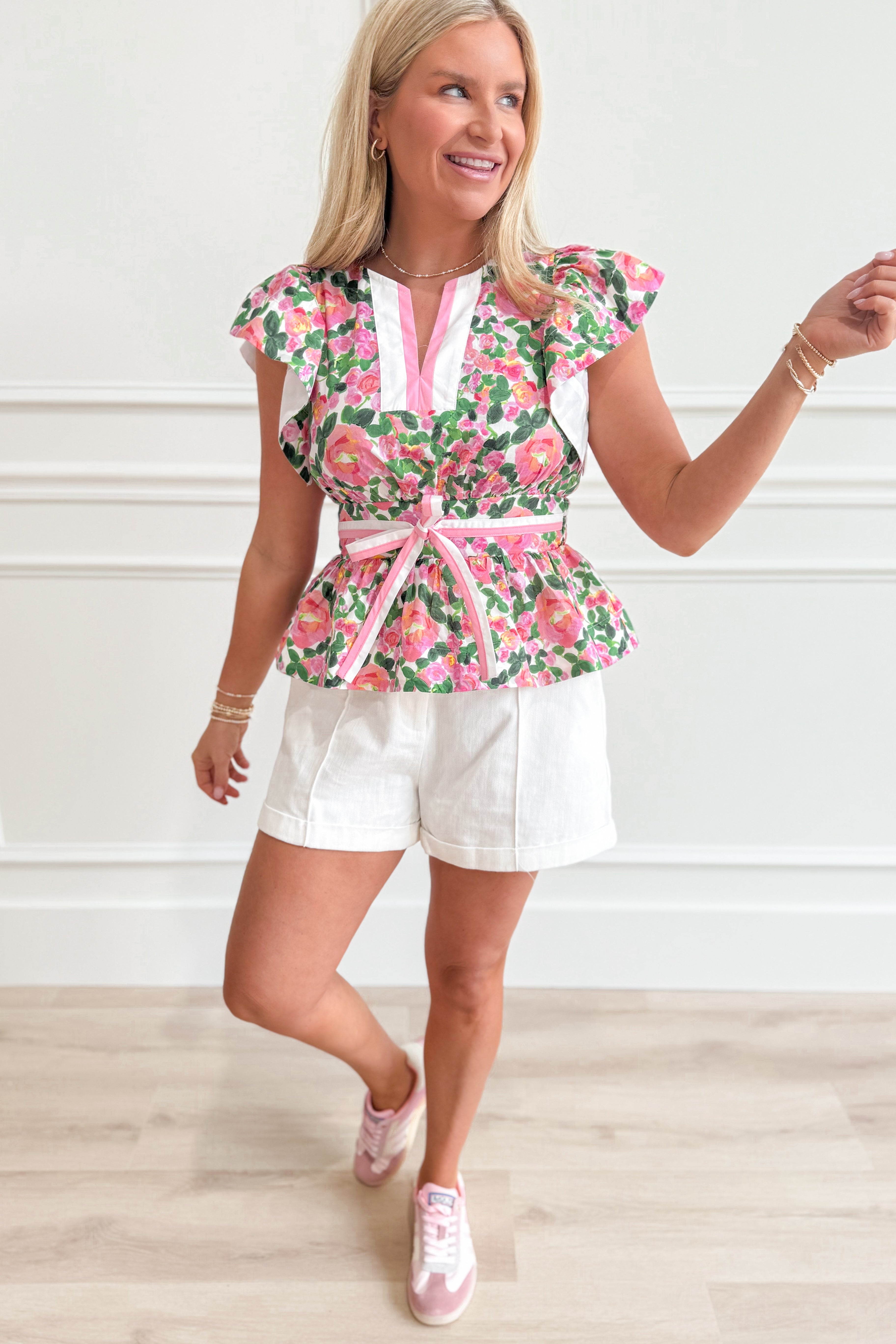 Ella Floral Tie Waist Peplum Top - Be You Boutique