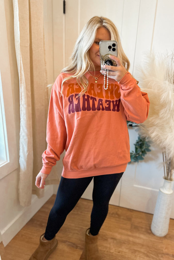Sweater Weather Long Sleeve Comfort Colors Crew Neck Graphic Sweatshirt - Be You Boutique