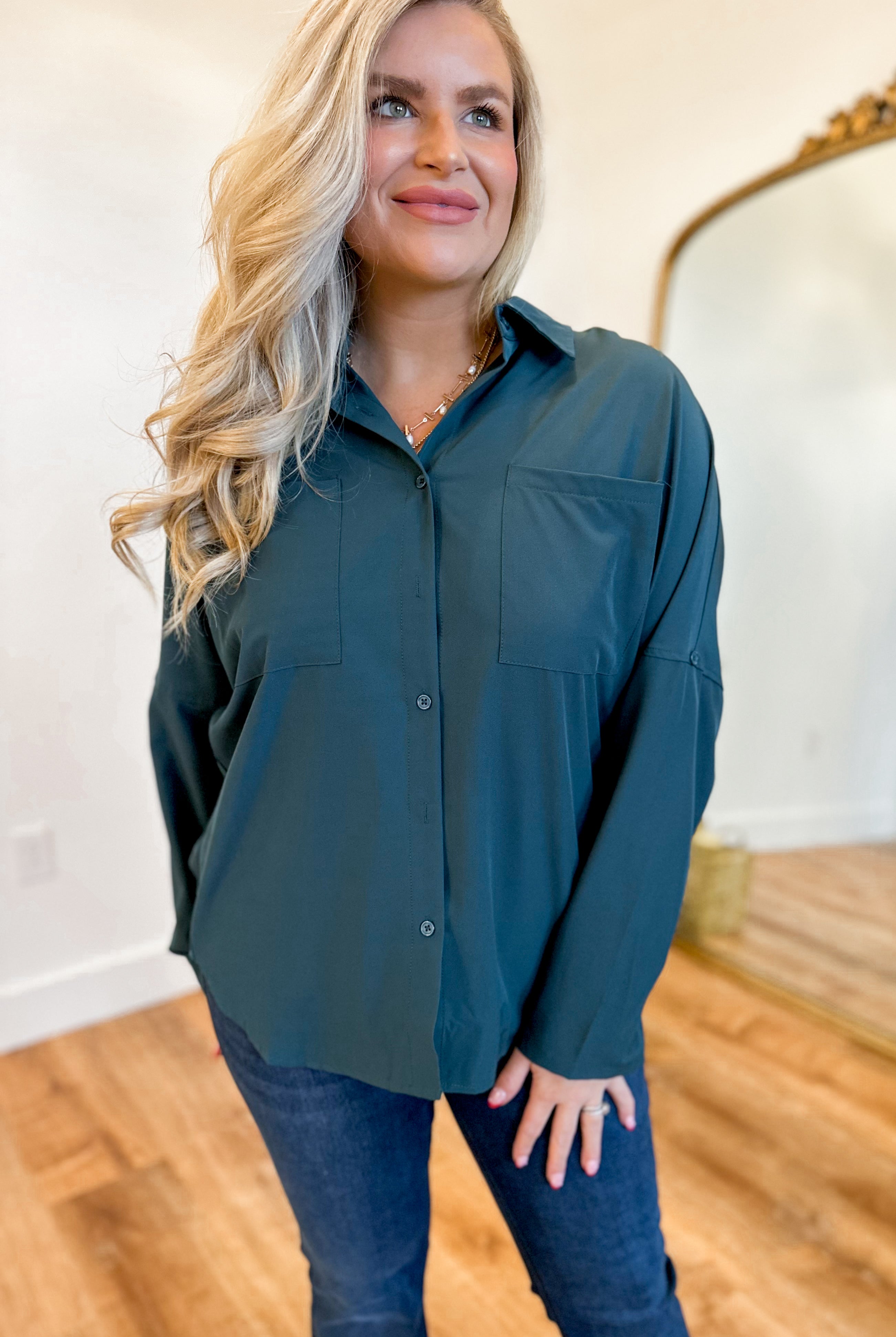 Cranfill Oversized Rolled Sleeve Button Down Top - Be You Boutique