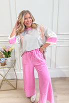 Caris Mineral Washed Upside Down Terry Knit Wide Leg Palazzo Pants - Be You Boutique