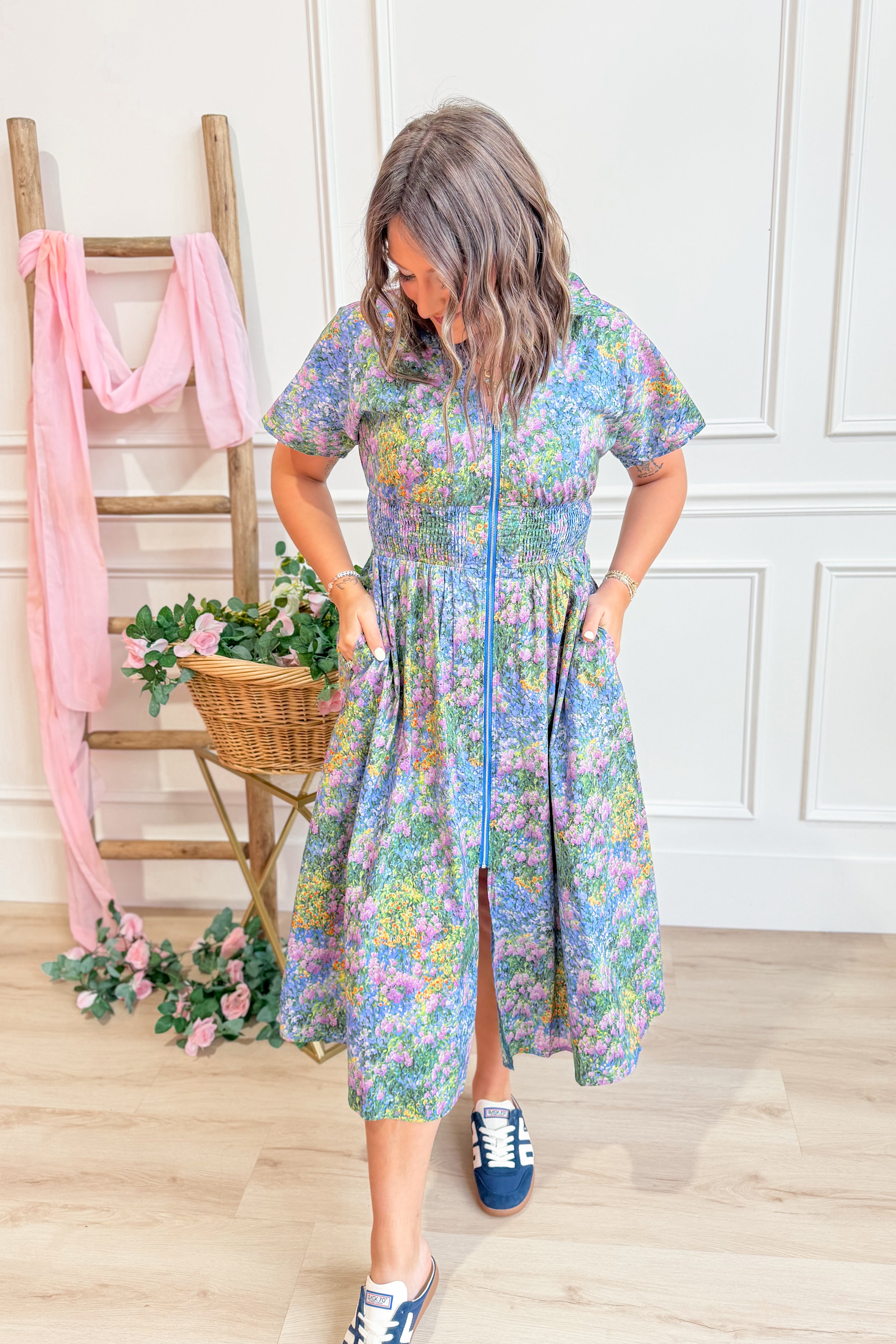 Carrie Split Neck Printed Midi Dress - Be You Boutique