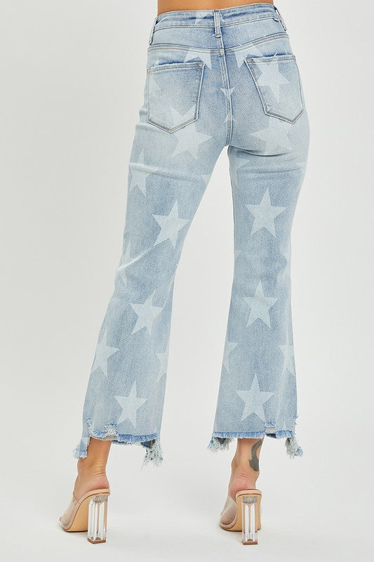 Risen Stars High Rise Star Printed Straight Denim Jeans - Be You Boutique