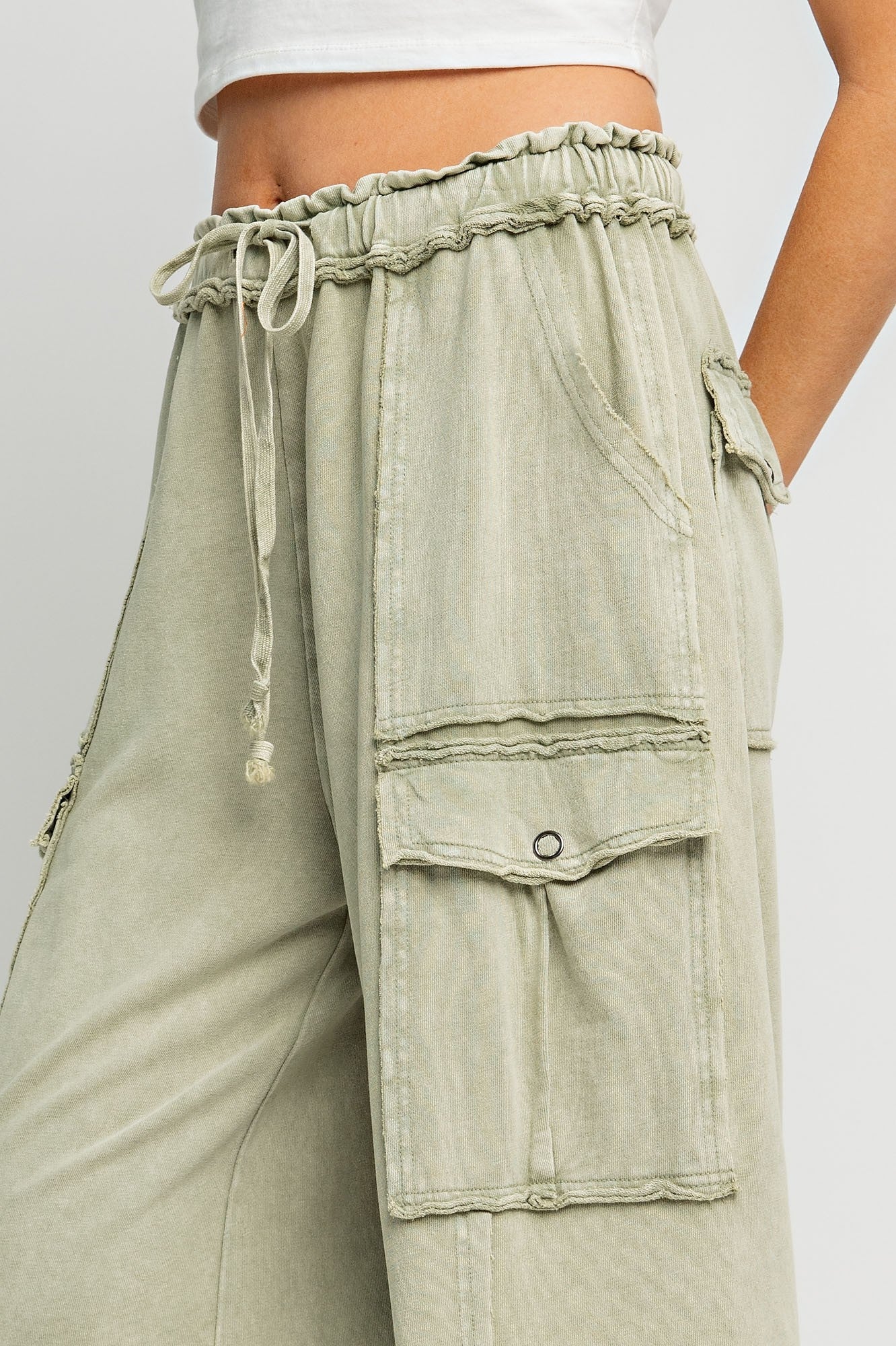 Mateo Mineral Washed Wide Leg Cargo Pants - Be You Boutique