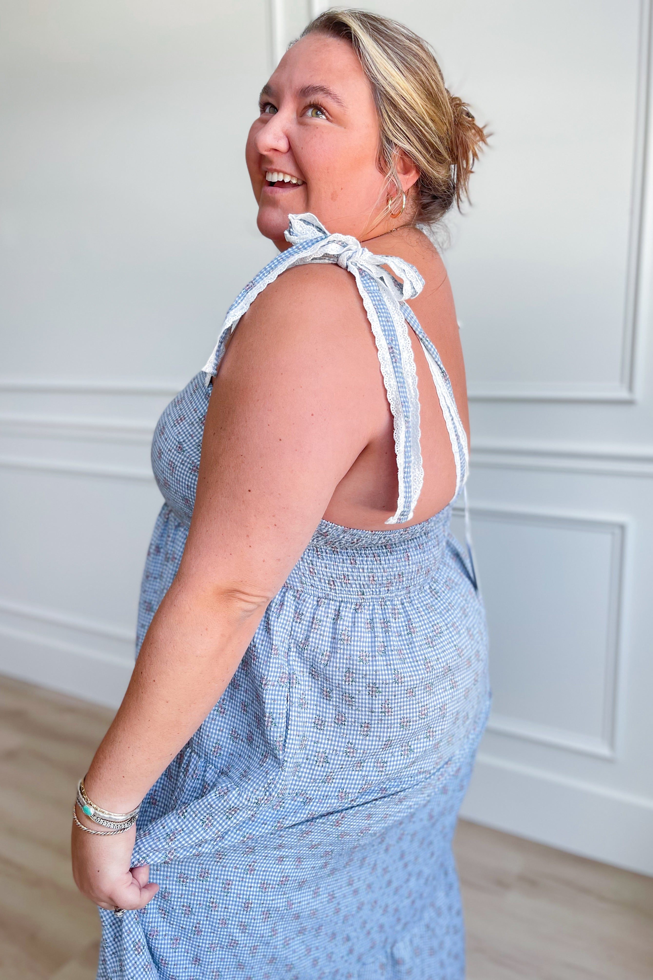 Betsy Floral Gingham Tie Strap Dress - Be You Boutique